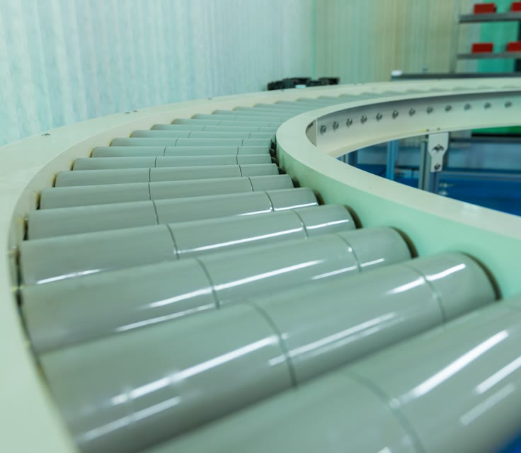 Finished goods running out along a conveyor